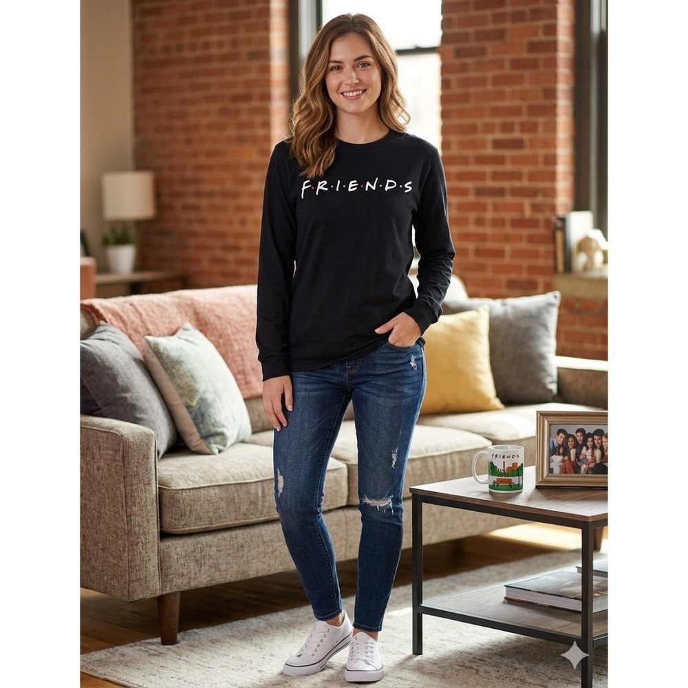 Friends Long Sleeve Graphic T-Shirt Womens Large Black Excellent
